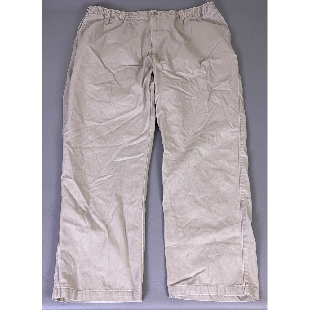 Harbor Bay Chino Pants Mens 2XL 32 Khaki Elastic Waist Cotton‎ DXL Tan Straight